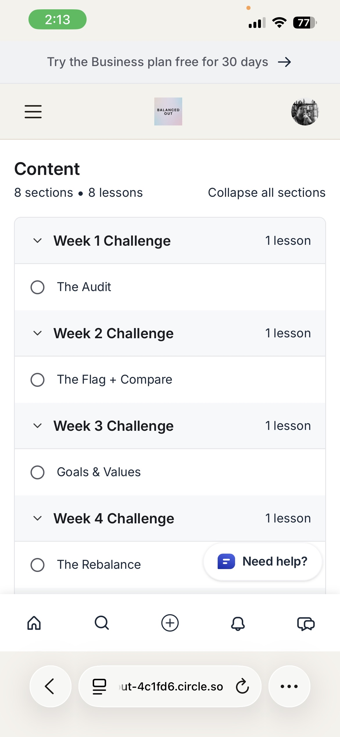 Balanced Out weekly reset prompt